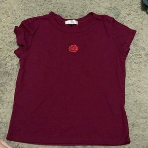 maroon baby tee with rose stitch